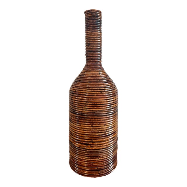 Vintage Coastal Split Burnt Bamboo Floor Vase For Sale