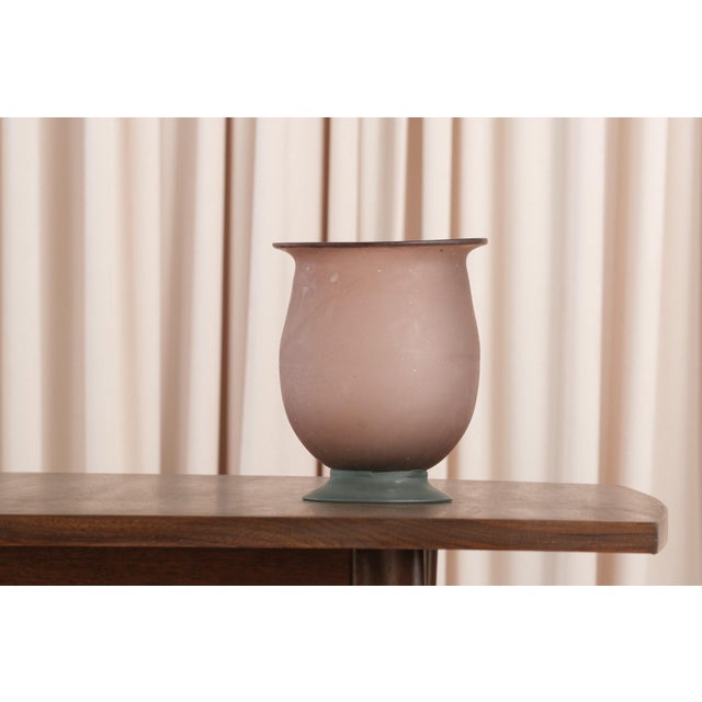 Vintage Frosted Purple Glass Vase on Blue-Green Foot For Sale - Image 9 of 10