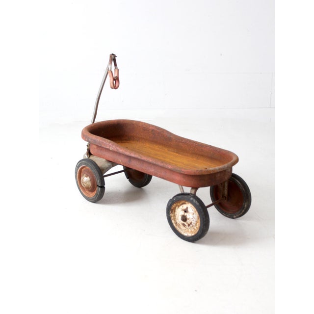 Vintage Red Metal Wagon For Sale - Image 4 of 12
