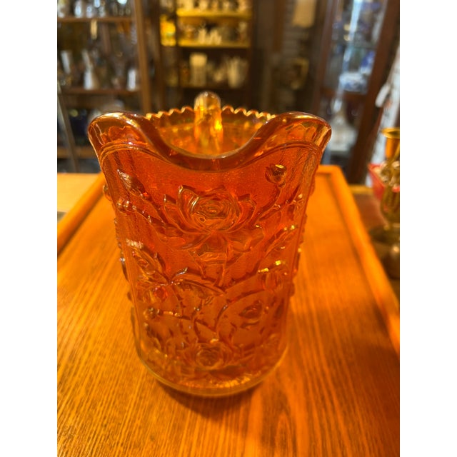1930s Amber Carnival Glass Pitcher Marigold Rose by Imperial Glass Company For Sale - Image 4 of 6