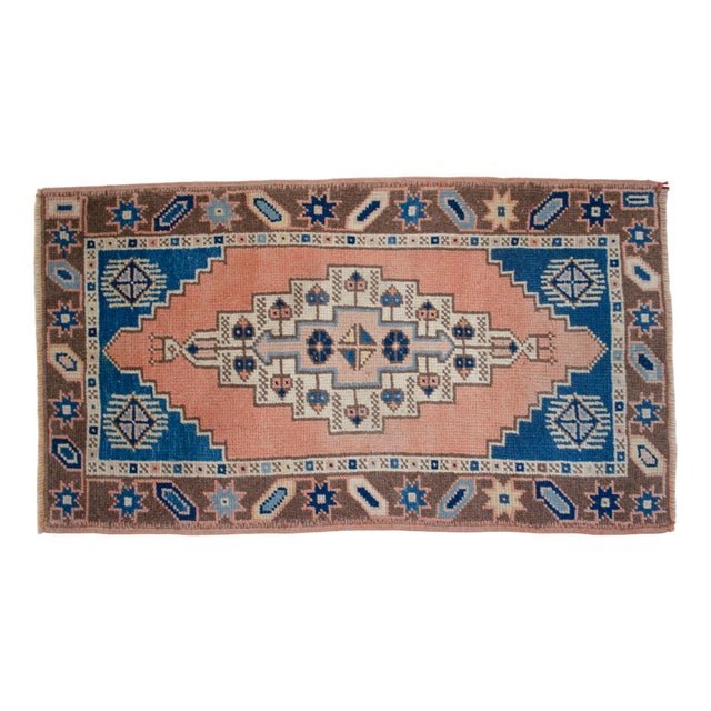 Front of Kitchen Sink Rug Hand Made Small Turkish Rug Bath Mat Faded Mini Rugs 2'2" X 3'10" For Sale - Image 6 of 14