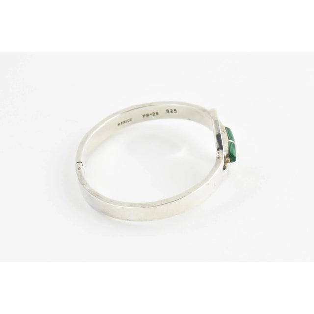 Modern Modernist Malachite Sterling Silver Bangle Bracelet For Sale - Image 3 of 9