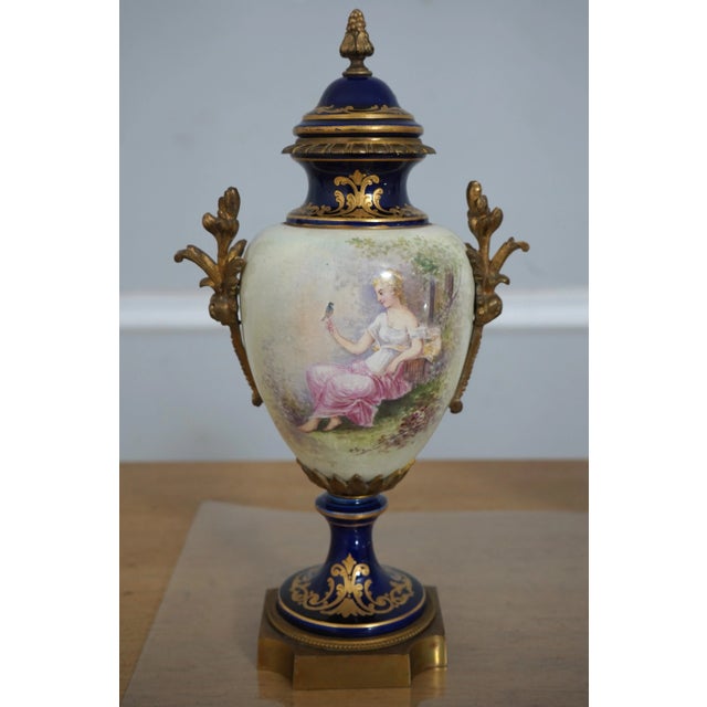 Age: C.1930s Details: Nice Blue & White Hand Painted Details French Style Bronze Trim French Made Condition: Excellent...