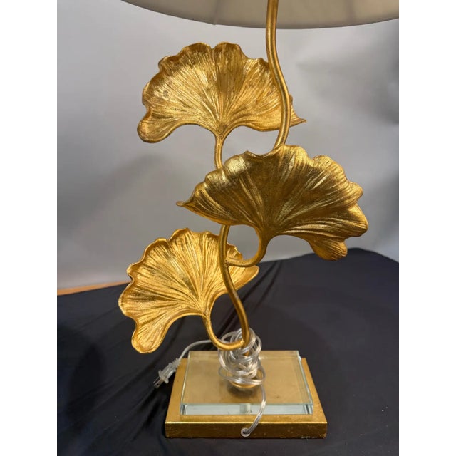 Late 20th Century Pair of Gilt Bronze Ginkgo Leaf Table Lamps With Shades For Sale - Image 11 of 13