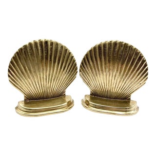 Vintage Brass Seashell Bookends For Sale