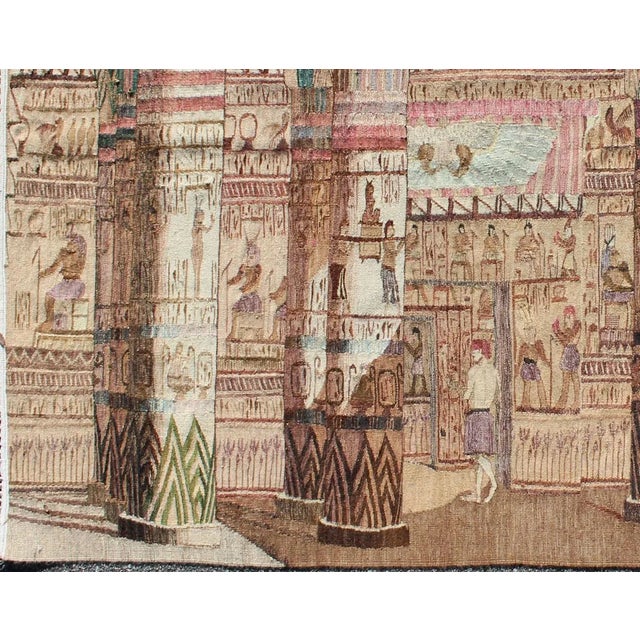 Figurative Vintage Tapestry With Scene of Egyptian Architecture and Columns For Sale - Image 3 of 6
