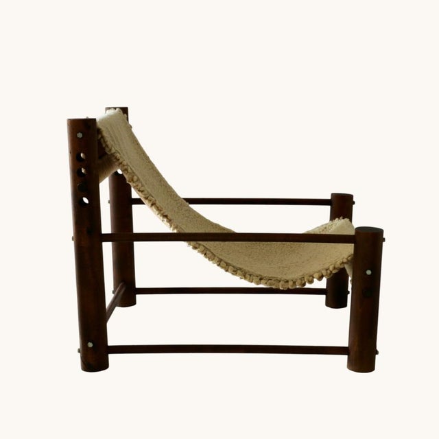 Wooden Armchair with Wool Seat, France, 1960s For Sale - Image 3 of 8