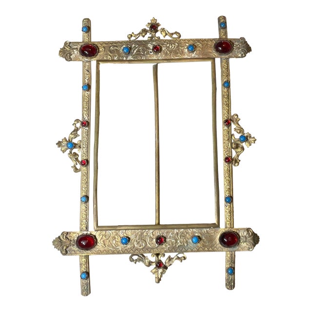 Antique Austro-Hungarian Style Jeweled Brass Picture Frame – Renaissance Revival For Sale