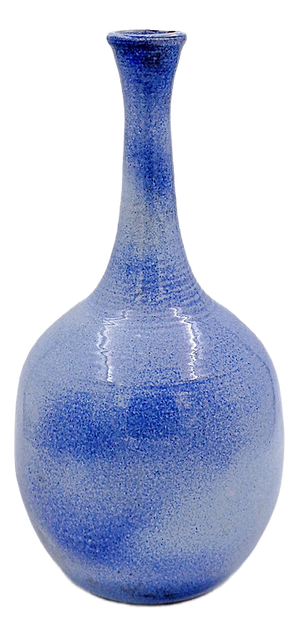 Large Vintage Long-Necked Vase in Blue Glazed Terracotta