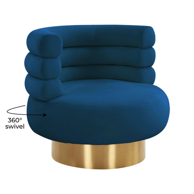 Naomi Navy Velvet Swivel Chair For Sale In Los Angeles - Image 6 of 9