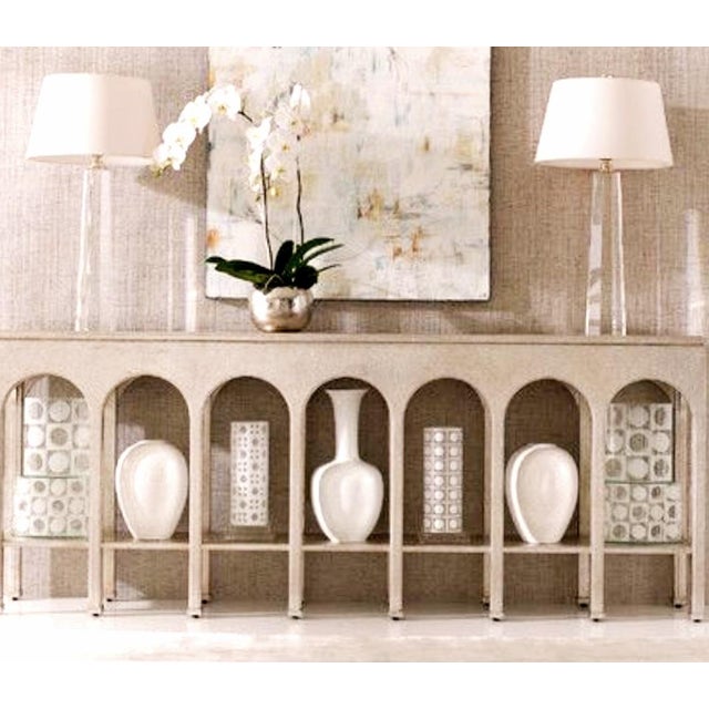 Hollywood Regency Vintage Extra Long Off White Solid Wood Open Arched Regency Style Console Table by Stanley For Sale - Image 3 of 12