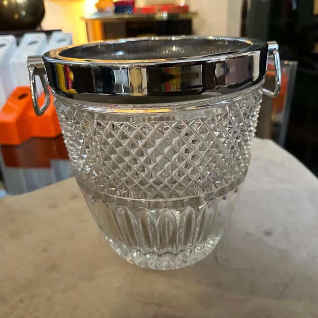 French 1980s Modernist Crystal and Silver Plate French Wine Cooler For Sale - Image 3 of 12