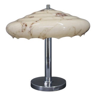 Czechoslovak Art Deco Chrome and Marbled Glass Table Lamp, 1930s For Sale