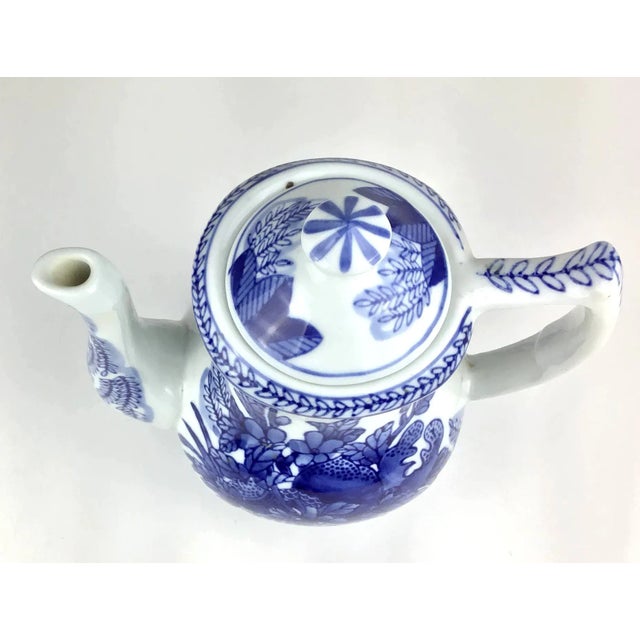 Shabby Chic Boho Heavy Blue & White Vintage Chinese Tea Pot For Sale - Image 3 of 12