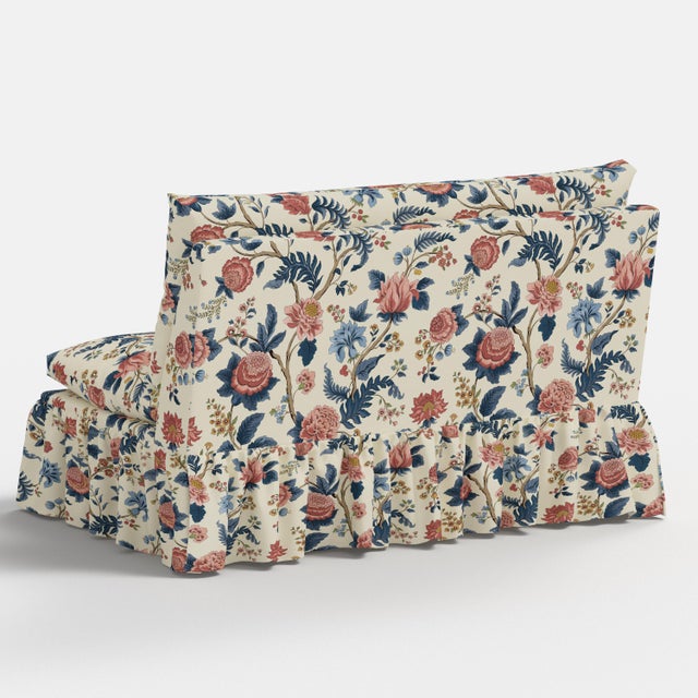 Not Yet Made - Made To Order Capra Ruffle Settee in Dusty Blue Tree of Life For Sale - Image 5 of 7