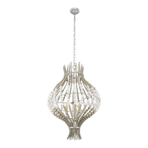 Vintage Bohemian Wood Beads Brushed Steel Chandelier