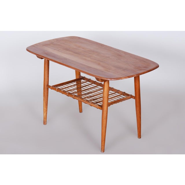 Mid-Century Coffee Table in Cherry & Rattan, 1950s For Sale - Image 6 of 12