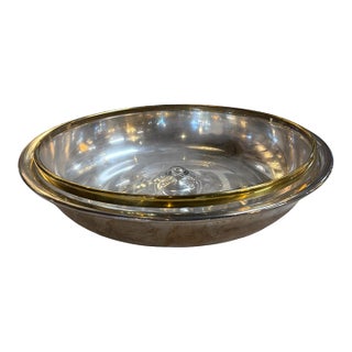 Italian Glass and Silver-Plate Serving Bowl With Brass Rim, 1970s For Sale