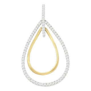 14K Two-Tone Gold Round Cut Diamond Double Burst Pendant Necklace (1.00 cttw, H-I Color, SI2-I1 Clarity) For Sale