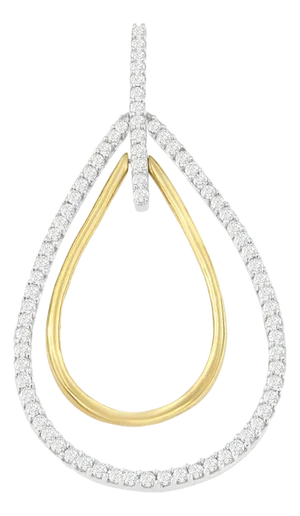 14K Two-Tone Gold Round Cut Diamond Double Burst Pendant Necklace (1.00 cttw, H-I Color, SI2-I1 Clarity)
