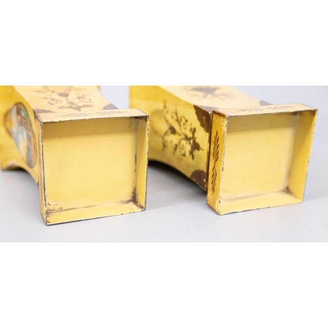 Yellow Antique French Yellow Tole Jardinieres Cachepots Urns - a Pair For Sale - Image 8 of 9