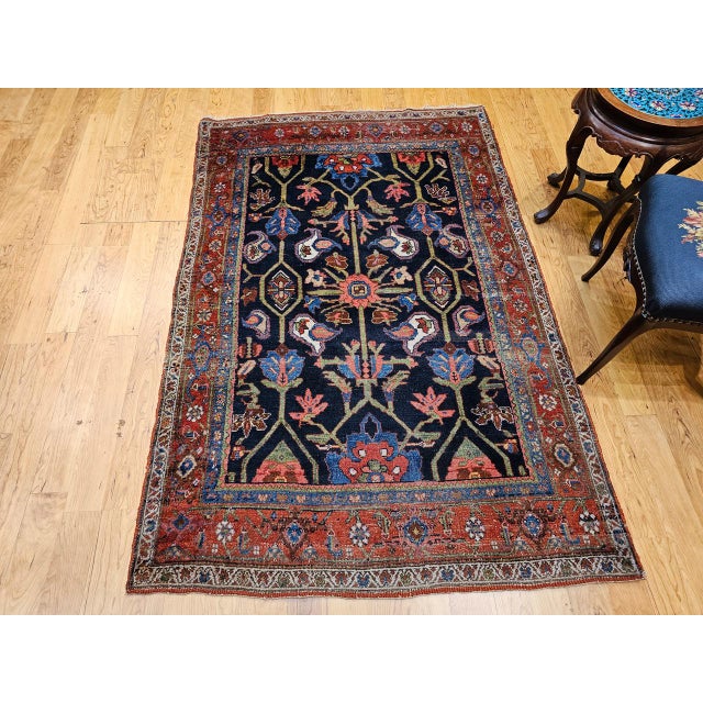 Antique Mahal Sultanabad Rug, Hand-Knotted Wool, Geometric Pattern, 4x7, Navy & Red For Sale In Chicago - Image 6 of 18