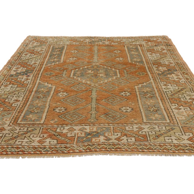 Tribal Vintage Orange Turkish Oushak Rug - 04'04 X 05'08. For Sale - Image 3 of 9