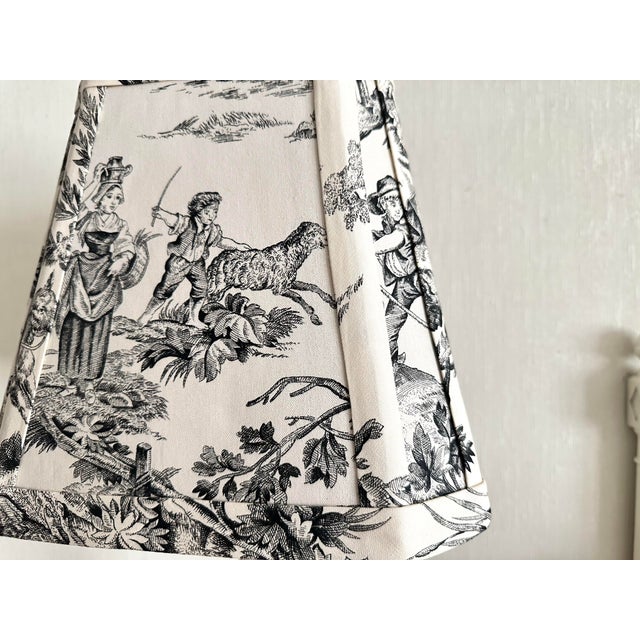 Vintage Black Marble Lamp With Toile Fabric Shade For Sale - Image 9 of 12