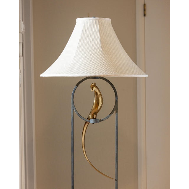 Metal Vintage Sculptural Postmodern Brass Bird Floor Lamp in Steel & Travertine For Sale - Image 7 of 14