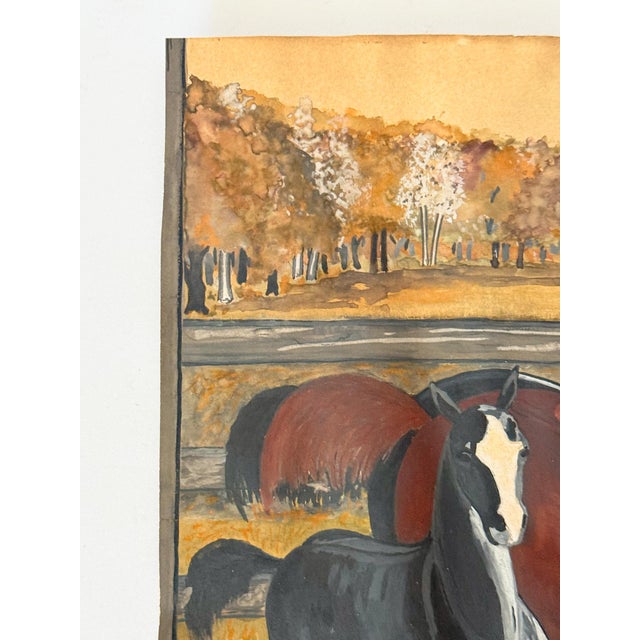 1926 Antique Original Gouache Horses Painting Titled "Friends," Signed by Juan P. Winandy For Sale - Image 4 of 8