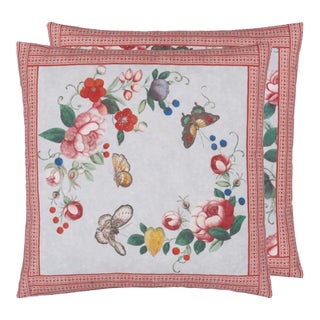 Pair of Floral & Butterflies 20" Square Pillows For Sale