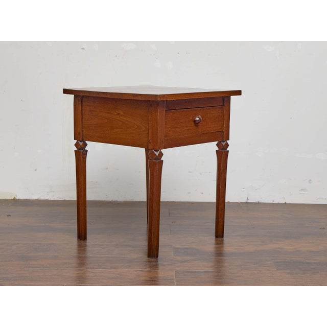 Brown 19th Century French Walnut Side Table With Drawer and Carved Diamond Accents For Sale - Image 8 of 9