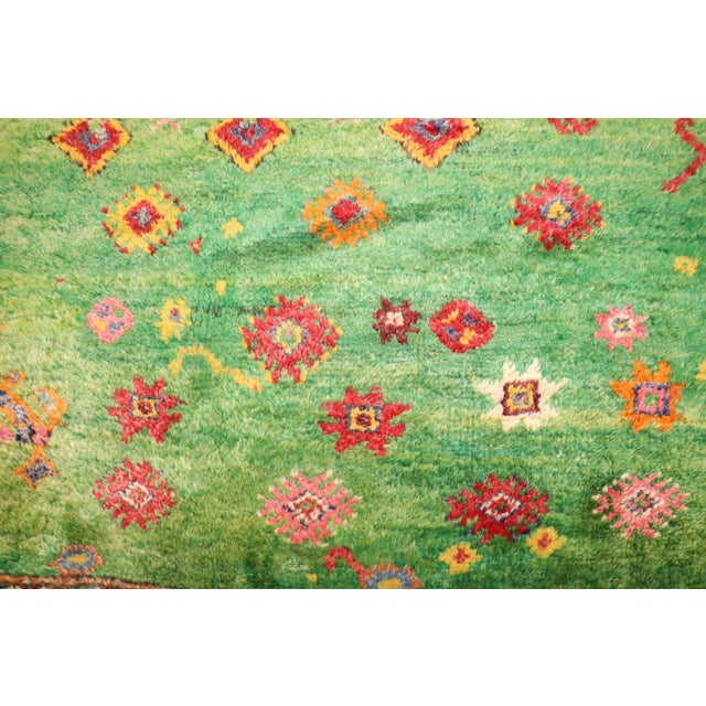 Mid 20th Century Zabihi Collection Vintage Bohemian Green Turkish Tulu Rug - 5'4" x 9'5" For Sale - Image 5 of 9