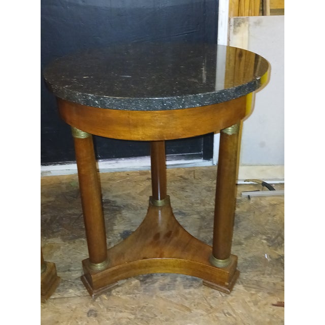 Antique French Empire Walnut and Marble Side or Gueridon Tables - A Pair For Sale - Image 9 of 11
