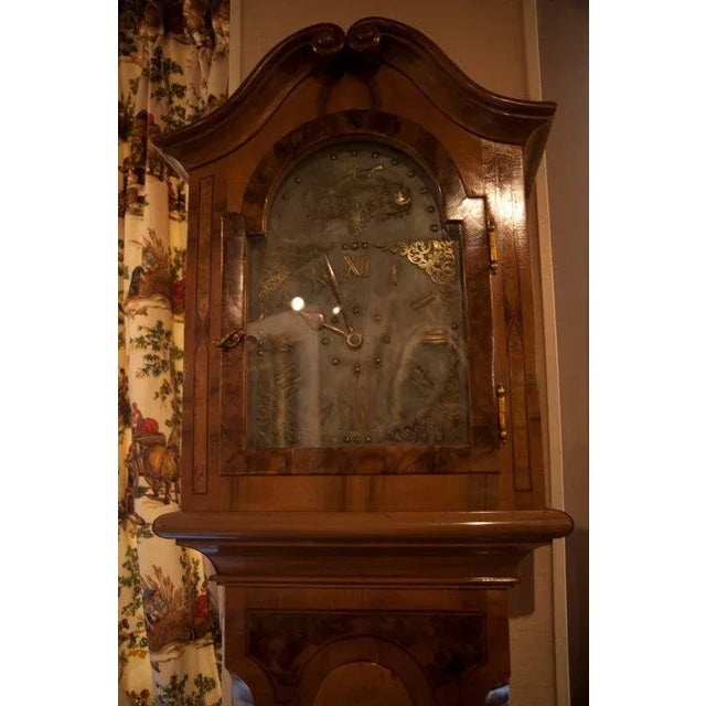 Baroque German Baroque Style Inlaid Walnut Tall Case Clock, 19th Century For Sale - Image 3 of 12