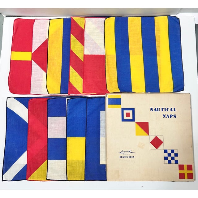 1950s Vintage Leacock Nautical Naps Signal Flag Cocktail Napkins by Dessin Deux, Set of 11 For Sale - Image 5 of 11