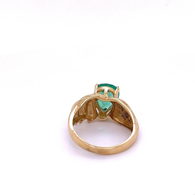 2010s Pear Shape Colombian Emerald and Diamond Ring in 14k Yellow Gold, Size 6 For Sale - Image 5 of 6