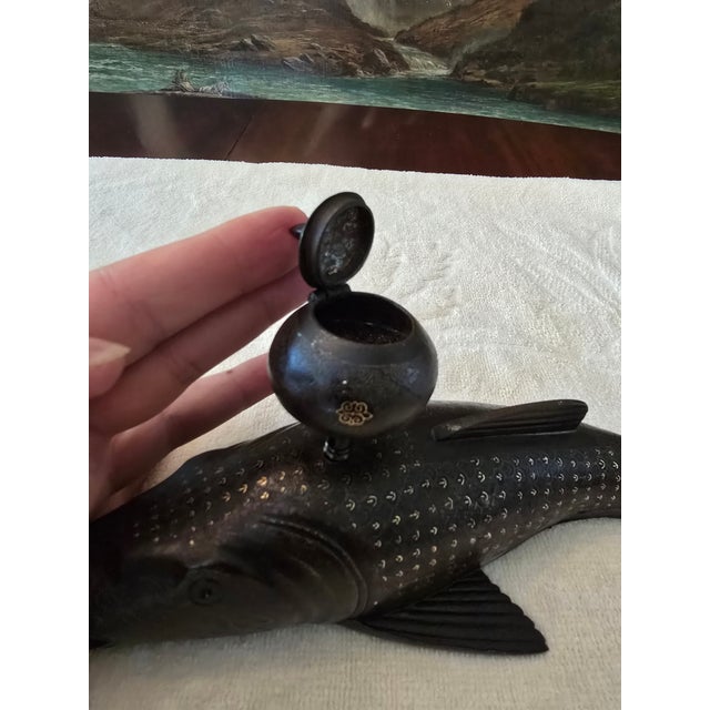 Antique 24k Gold Inlaid Asian Fish Inkwell For Sale - Image 4 of 15