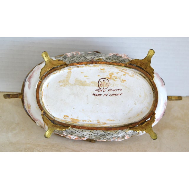 1950s French Hand Painted Lidded Bowl Ornate Angel Porcelain For Sale - Image 10 of 12