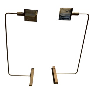 Pair of 1970s Cedric Hartman Satin Brass/ Bronze Adjustable Floor Lamps. Signed For Sale