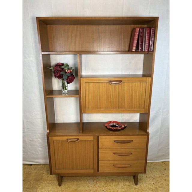 Mid-century retro vintage room divider / shelving. Unit by stonehill - stateroom range 1970s. cocktail flap • drawers •...
