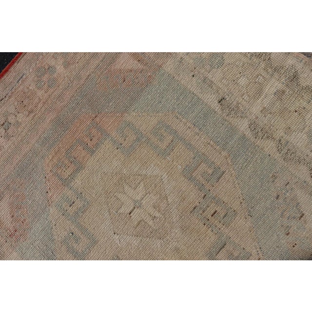 Vintage Turkish Oushak Rug With Soft Pastel Medallions and Geometric Border 3'0"x7'11" For Sale - Image 10 of 10