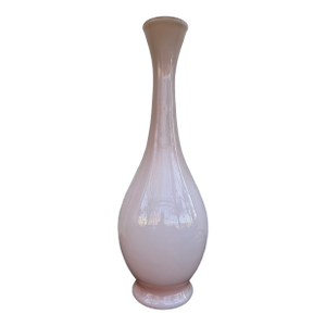 Vintage Empoli Glass Vase Pink White Case Long Neck Genie Bottle Decanter 18”