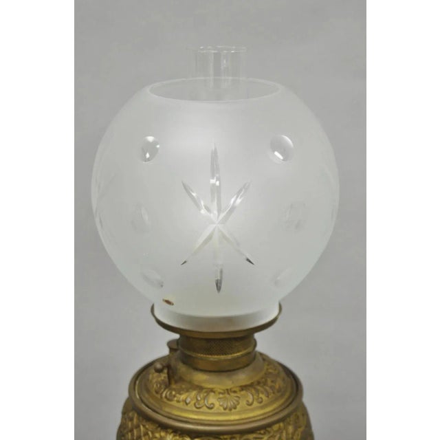 Antique Victorian Ornate Brass Converted Oil Lamp Piano Parlor Table Floor Lamp For Sale - Image 4 of 16