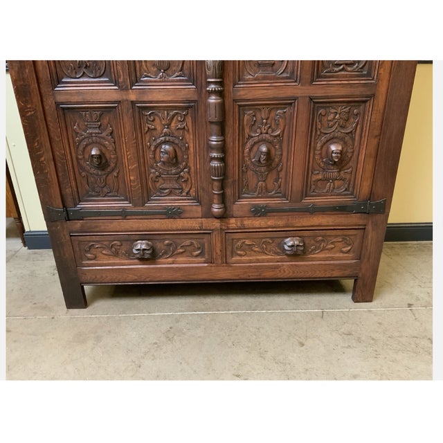 Antique Neo-Gothic Wardrobe with Linen Compartment, 1915 For Sale - Image 10 of 11