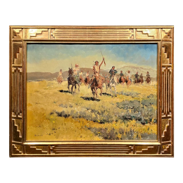 Sheryl Lamar Bodily "Native American Riders Crossing the Frontier" Western Oil Painting For Sale