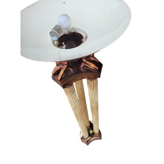 Vintage Neoclassical Torchiere Floor Lamp Atlas Figures Triple Ribbed Columns For Sale - Image 4 of 12