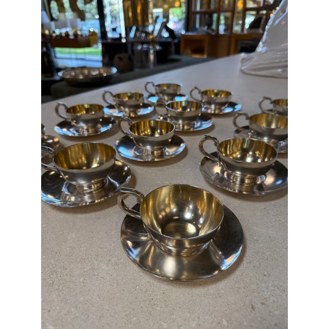 Italian Silver-Plate Tea Cup and Saucer Set, 12 Pieces, Mid-Century For Sale - Image 11 of 17