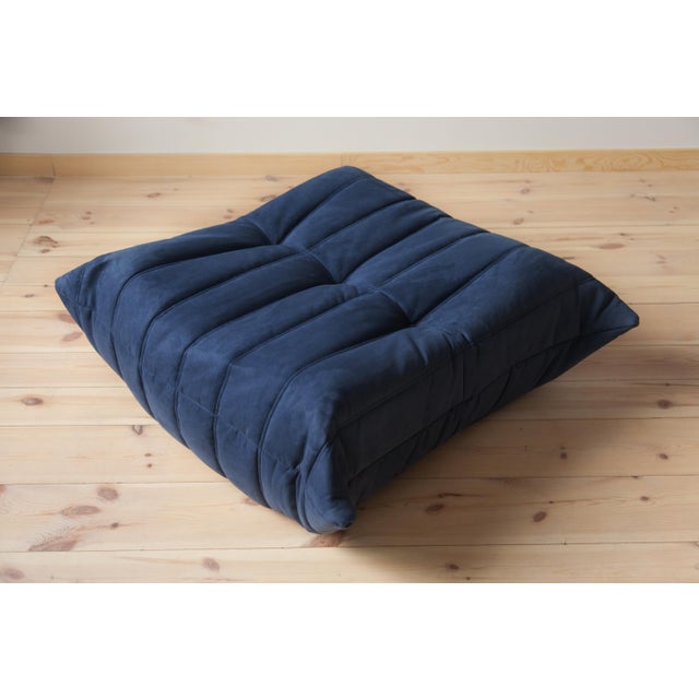 Blue Microfiber Togo Lounge Chair with Pouf and Three-Seat Sofa by Michel Ducaroy for Ligne Roset, 1970, Set of 3 For Sale - Image 10 of 12