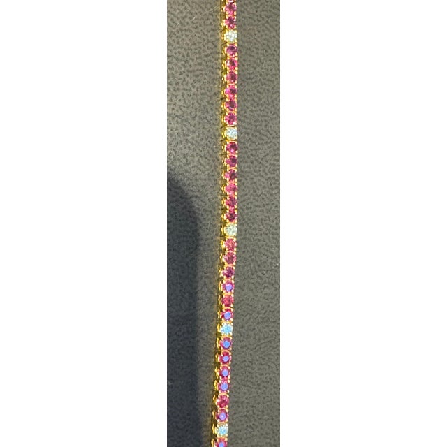Natural Round Ruby & Diamond Tennis Bracelet 14 Karat Yellow Gold 6.75 Inch For Sale - Image 10 of 18